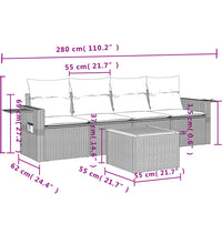 5-tlg. Garten-Sofagarnitur mit Kissen Grau Poly Rattan