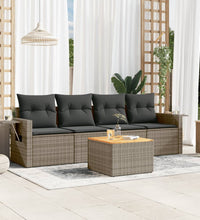 5-tlg. Garten-Sofagarnitur mit Kissen Grau Poly Rattan