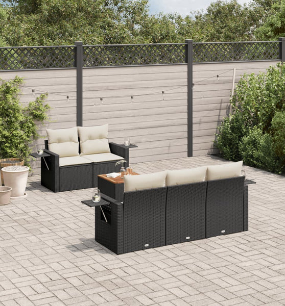 6-tlg. Garten-Sofagarnitur mit Kissen Schwarz Poly Rattan