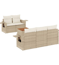 6-tlg. Garten-Sofagarnitur mit Kissen Beige Poly Rattan