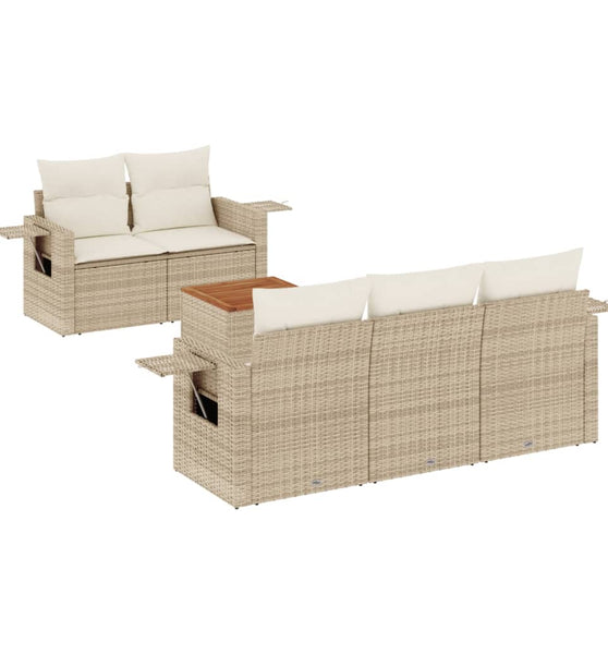6-tlg. Garten-Sofagarnitur mit Kissen Beige Poly Rattan