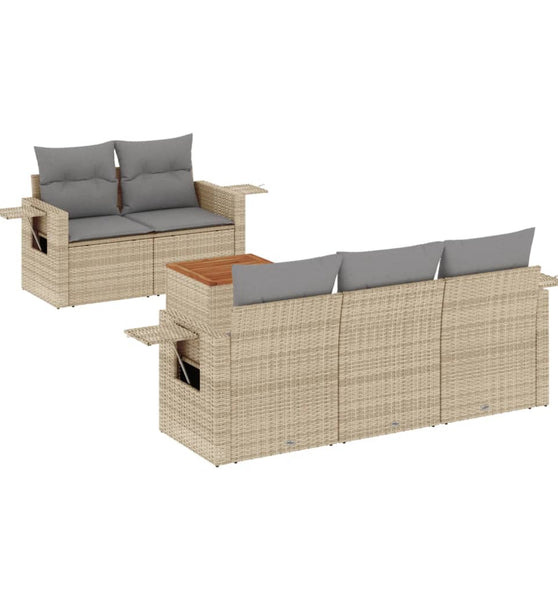 6-tlg. Garten-Sofagarnitur mit Kissen Beige Poly Rattan