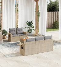 6-tlg. Garten-Sofagarnitur mit Kissen Beige Poly Rattan