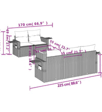 6-tlg. Garten-Sofagarnitur mit Kissen Grau Poly Rattan