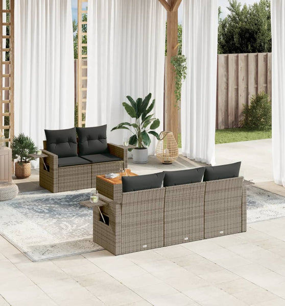 6-tlg. Garten-Sofagarnitur mit Kissen Grau Poly Rattan