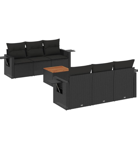 7-tlg. Garten-Sofagarnitur mit Kissen Schwarz Poly Rattan