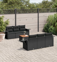 7-tlg. Garten-Sofagarnitur mit Kissen Schwarz Poly Rattan