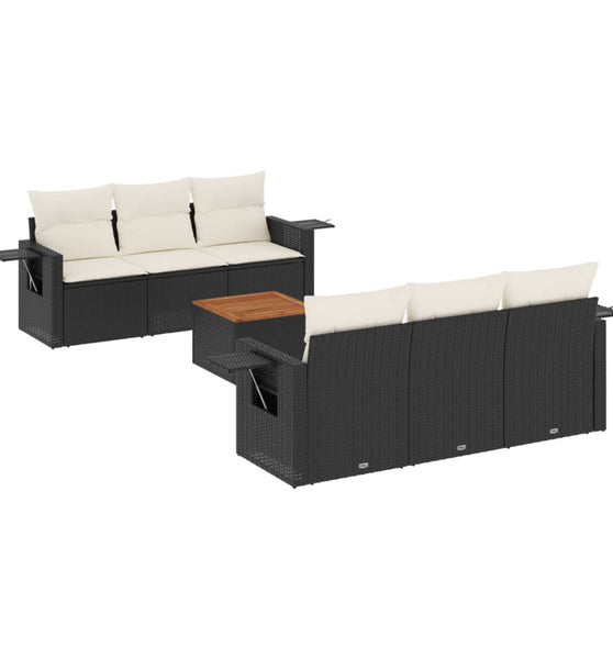 7-tlg. Garten-Sofagarnitur mit Kissen Schwarz Poly Rattan