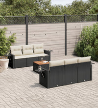 7-tlg. Garten-Sofagarnitur mit Kissen Schwarz Poly Rattan