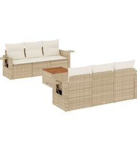 7-tlg. Garten-Sofagarnitur mit Kissen Beige Poly Rattan