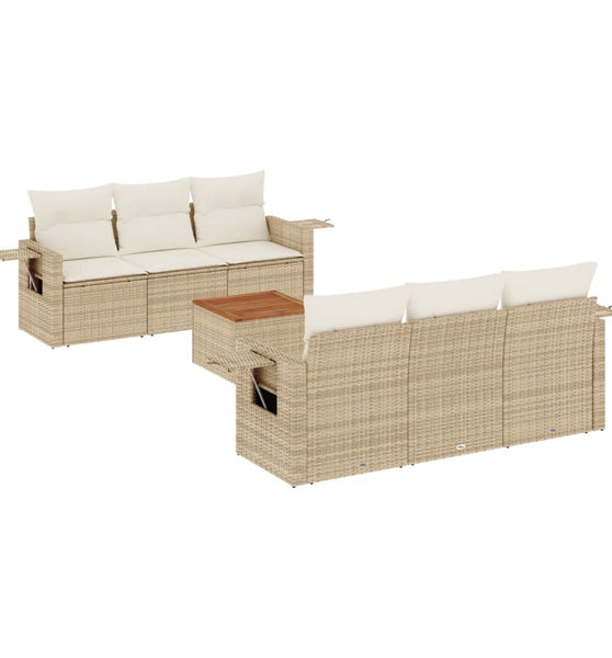 7-tlg. Garten-Sofagarnitur mit Kissen Beige Poly Rattan