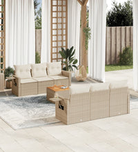 7-tlg. Garten-Sofagarnitur mit Kissen Beige Poly Rattan