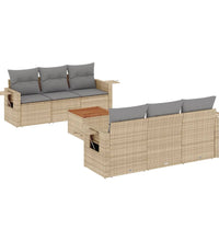 7-tlg. Garten-Sofagarnitur mit Kissen Beige Poly Rattan