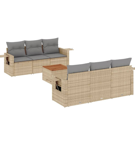 7-tlg. Garten-Sofagarnitur mit Kissen Beige Poly Rattan