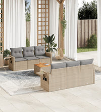 7-tlg. Garten-Sofagarnitur mit Kissen Beige Poly Rattan