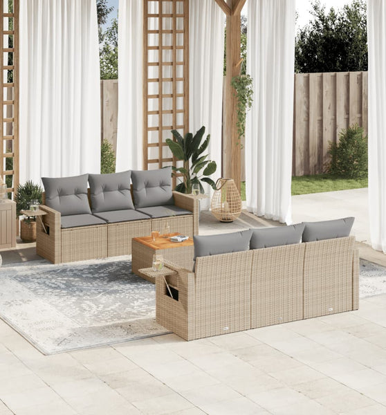 7-tlg. Garten-Sofagarnitur mit Kissen Beige Poly Rattan