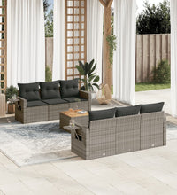 7-tlg. Garten-Sofagarnitur mit Kissen Grau Poly Rattan