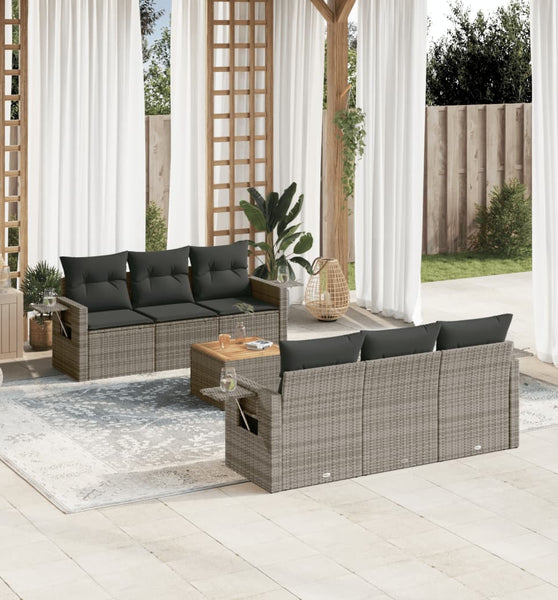 7-tlg. Garten-Sofagarnitur mit Kissen Grau Poly Rattan