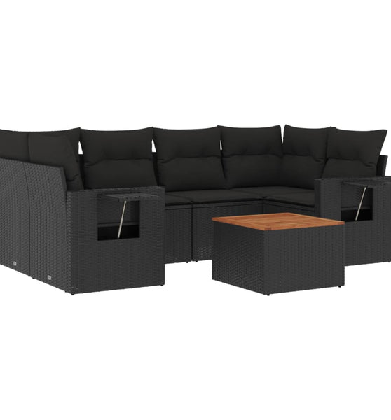 7-tlg. Garten-Sofagarnitur mit Kissen Schwarz Poly Rattan