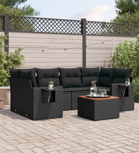 7-tlg. Garten-Sofagarnitur mit Kissen Schwarz Poly Rattan