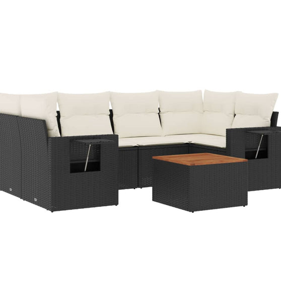 7-tlg. Garten-Sofagarnitur mit Kissen Schwarz Poly Rattan