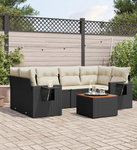 7-tlg. Garten-Sofagarnitur mit Kissen Schwarz Poly Rattan