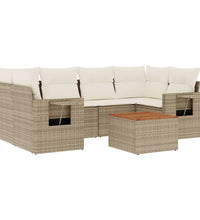 7-tlg. Garten-Sofagarnitur mit Kissen Beige Poly Rattan