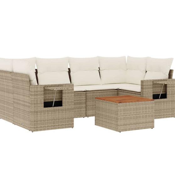 7-tlg. Garten-Sofagarnitur mit Kissen Beige Poly Rattan