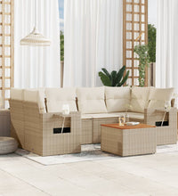 7-tlg. Garten-Sofagarnitur mit Kissen Beige Poly Rattan