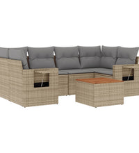 7-tlg. Garten-Sofagarnitur mit Kissen Beige Poly Rattan