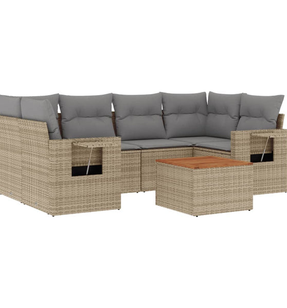 7-tlg. Garten-Sofagarnitur mit Kissen Beige Poly Rattan