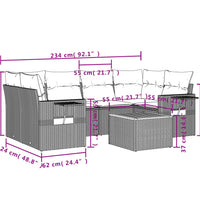 7-tlg. Garten-Sofagarnitur mit Kissen Grau Poly Rattan