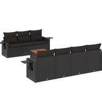 8-tlg. Garten-Sofagarnitur mit Kissen Schwarz Poly Rattan