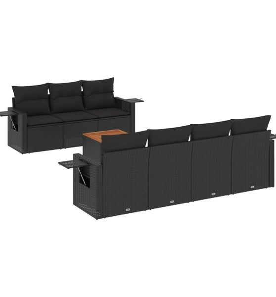 8-tlg. Garten-Sofagarnitur mit Kissen Schwarz Poly Rattan