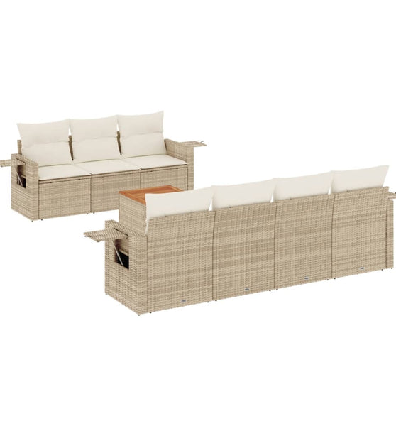 8-tlg. Garten-Sofagarnitur mit Kissen Beige Poly Rattan