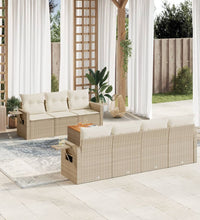 8-tlg. Garten-Sofagarnitur mit Kissen Beige Poly Rattan