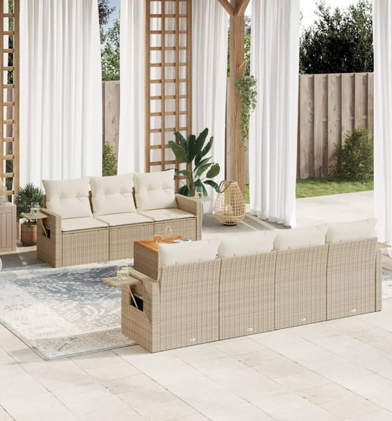 8-tlg. Garten-Sofagarnitur mit Kissen Beige Poly Rattan