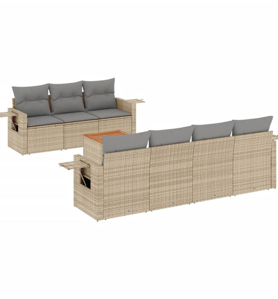 8-tlg. Garten-Sofagarnitur mit Kissen Beige Poly Rattan