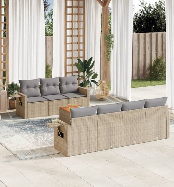 8-tlg. Garten-Sofagarnitur mit Kissen Beige Poly Rattan