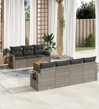 8-tlg. Garten-Sofagarnitur mit Kissen Grau Poly Rattan