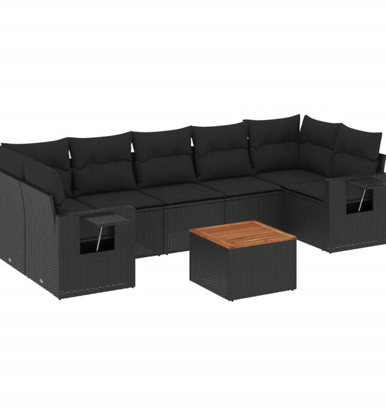 8-tlg. Garten-Sofagarnitur mit Kissen Schwarz Poly Rattan