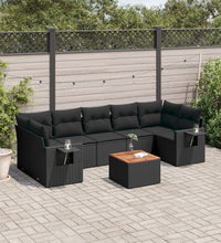 8-tlg. Garten-Sofagarnitur mit Kissen Schwarz Poly Rattan