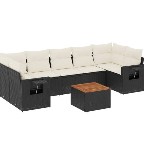 8-tlg. Garten-Sofagarnitur mit Kissen Schwarz Poly Rattan