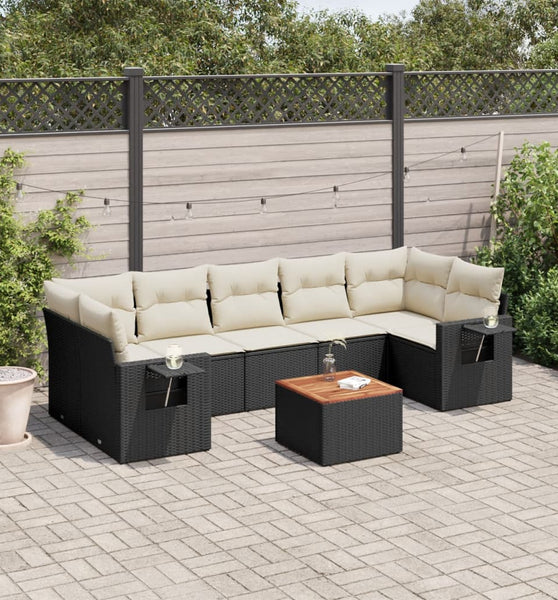 8-tlg. Garten-Sofagarnitur mit Kissen Schwarz Poly Rattan