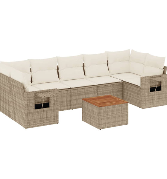 8-tlg. Garten-Sofagarnitur mit Kissen Beige Poly Rattan