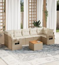 8-tlg. Garten-Sofagarnitur mit Kissen Beige Poly Rattan