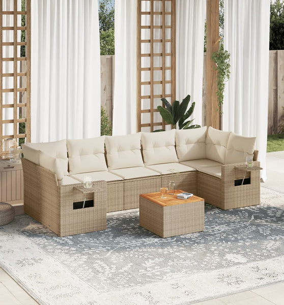 8-tlg. Garten-Sofagarnitur mit Kissen Beige Poly Rattan