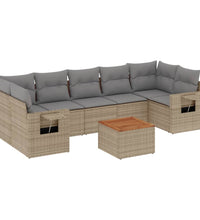 8-tlg. Garten-Sofagarnitur mit Kissen Beige Poly Rattan