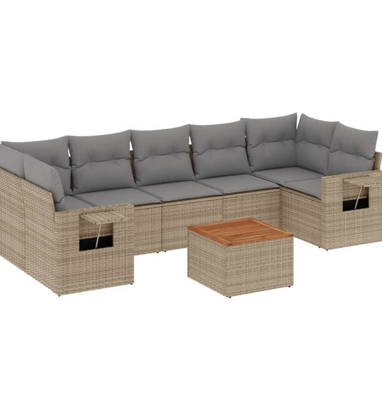 8-tlg. Garten-Sofagarnitur mit Kissen Beige Poly Rattan