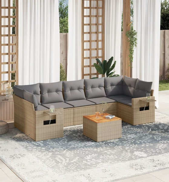 8-tlg. Garten-Sofagarnitur mit Kissen Beige Poly Rattan